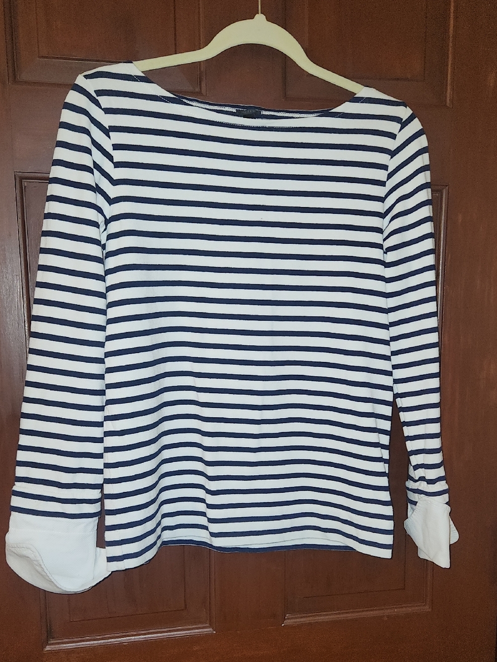J. Crew Navy and White Striped Long-Sleeve Boatneck Top